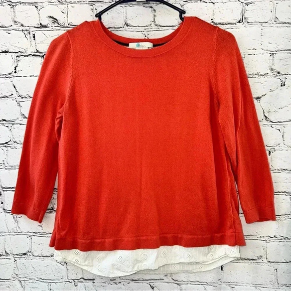 Boden Women’s Mixed Media Crew Neck Sweater with Built in Eyelet‎ Blouse Small - Picture 1 of 10